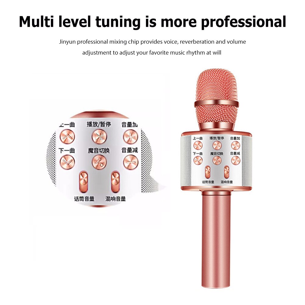 Karaoke-mikrofon, kabellos, bluetooth-mikrofon mit led-licht, tragbares mikrofon mit lautsprecher