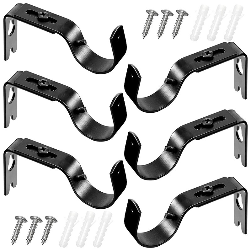 6 Stuks Zwarte Kast Staaf Houders RVS - Gordijn Beugels Voor 32mm Pijp