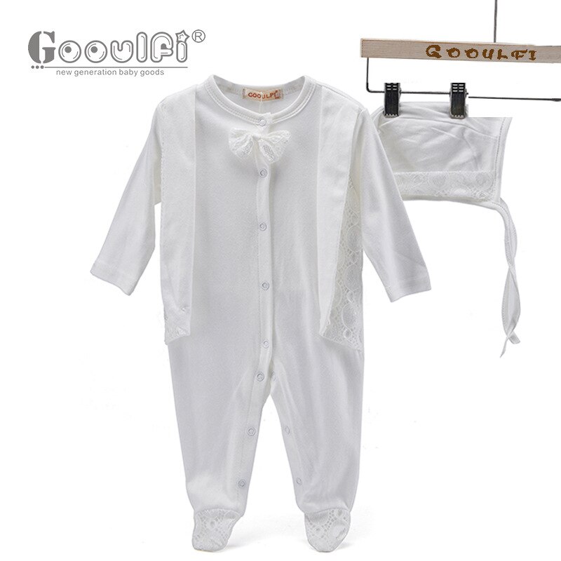 Gooulfi Baby-Karosserie 3-6 Monate Baumwolle Taufe setzt Baby-Karosserie lang Ärmel Mit Hütte Einfarbig Baby Gesamt Jungen