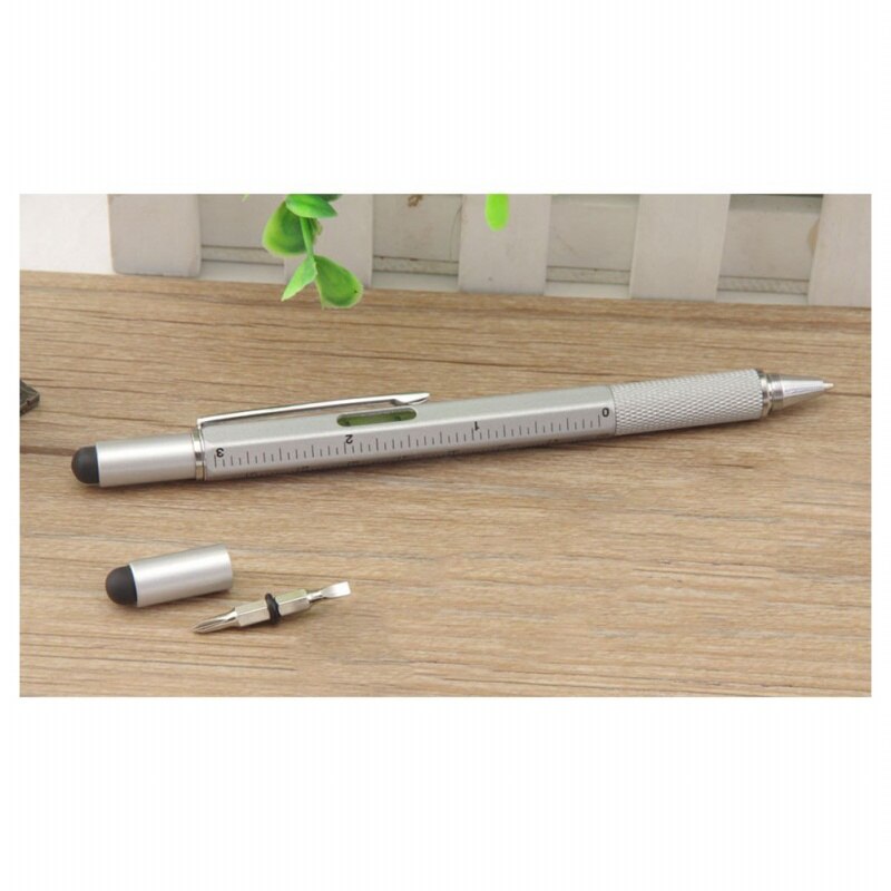 Stylo multi-outils à boîtier métallique stylet à écran tactile multifonction avec tournevis à règle à niveau à bulle
