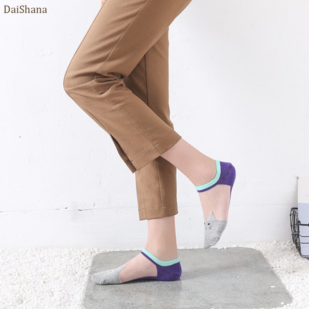 5 pares de verão dos desenhos animados meias de gato bonito animal meias femininas engraçado invisível meias femininas algodão transparente barco dropship
