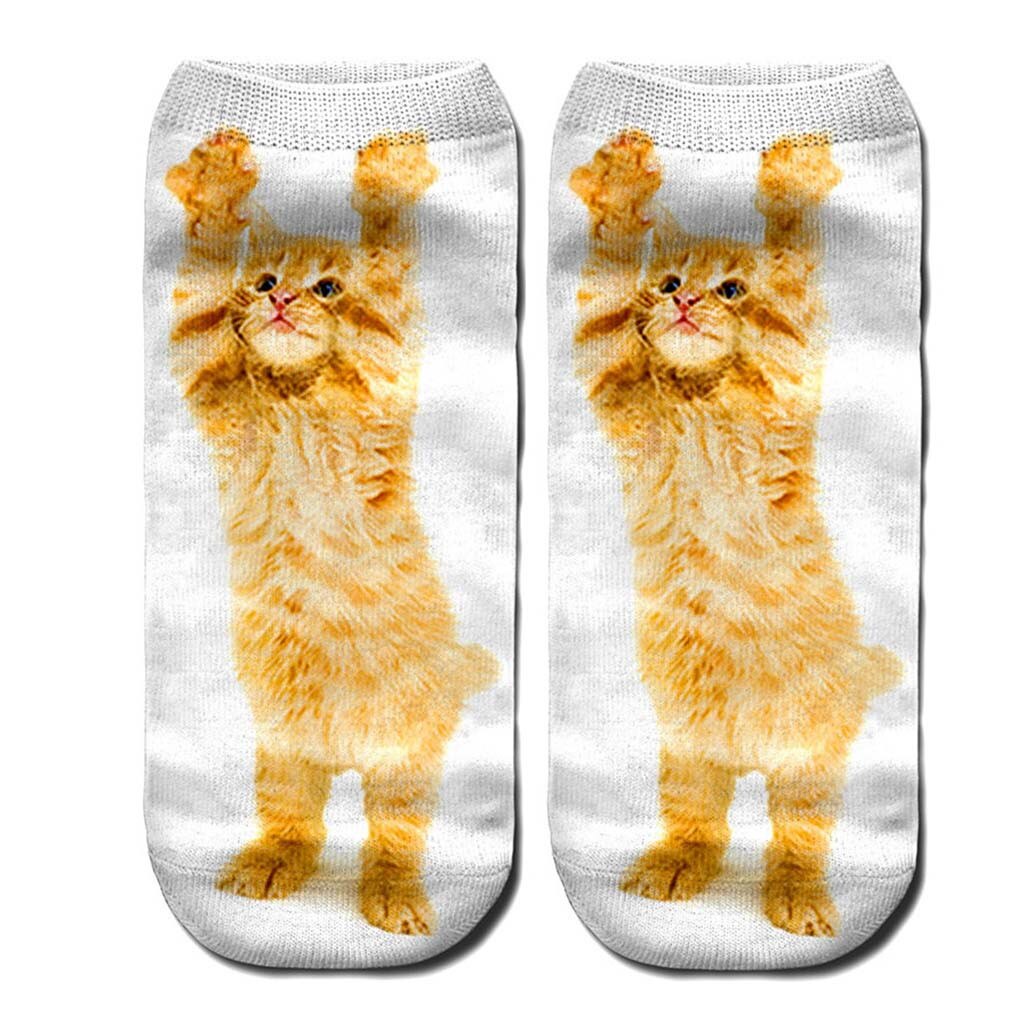 Femmes 3D nouveauté fou drôle chat cheville chaussettes mignon coloré dessin animé chat bateau chaussette dessin animé bas coupe chaussettes achats gratuits # D: Or