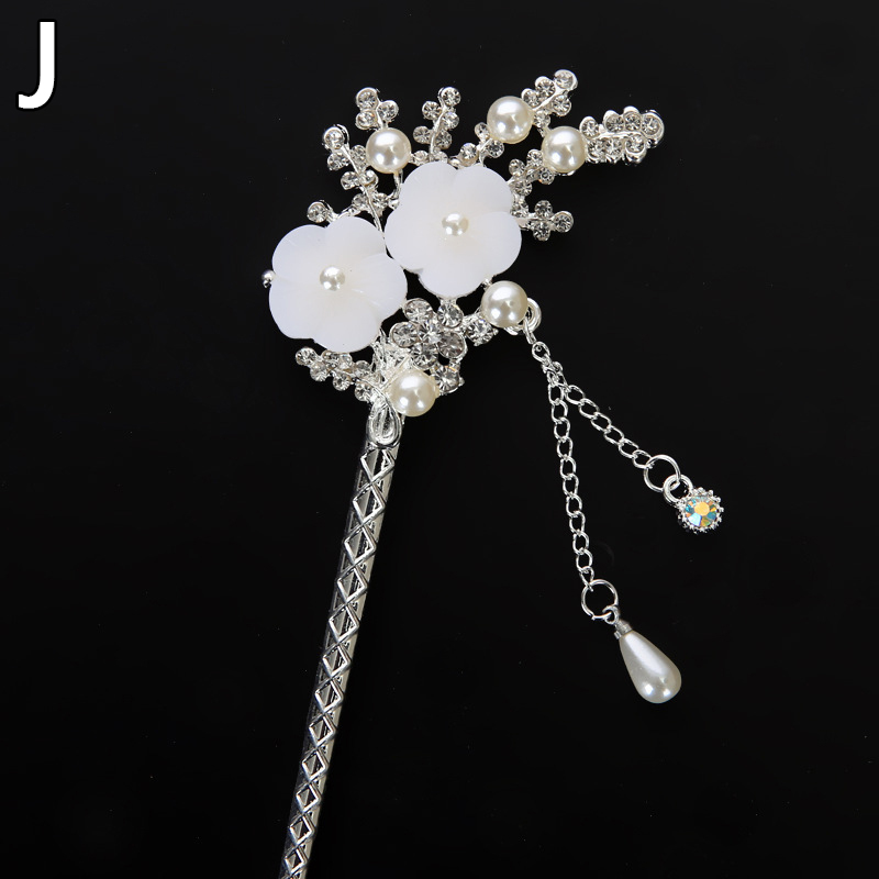 Vintage Chinese Style Hair Stick metalowe pałeczki Rhinestone kobiety Tassel kwiat perłowy spinka do włosów spinka do włosów biżuteria akcesoria: J