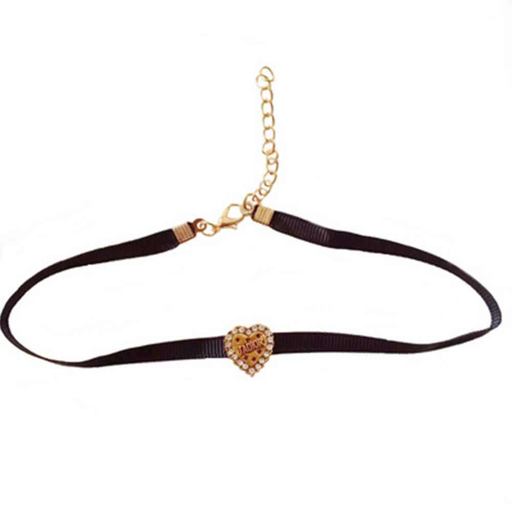 Harajuku strass cuore di pesca lettera collana girocollo nera per donna moda amore catena clavicola collana girocollo gioielli