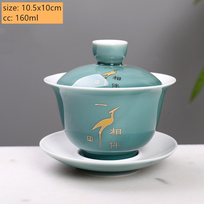Palace Style Ceramics Tea Tureen Household Classic with Cover Teacup Boutique Handmade Gaiwan Chinese Tea Set Supplies: B1