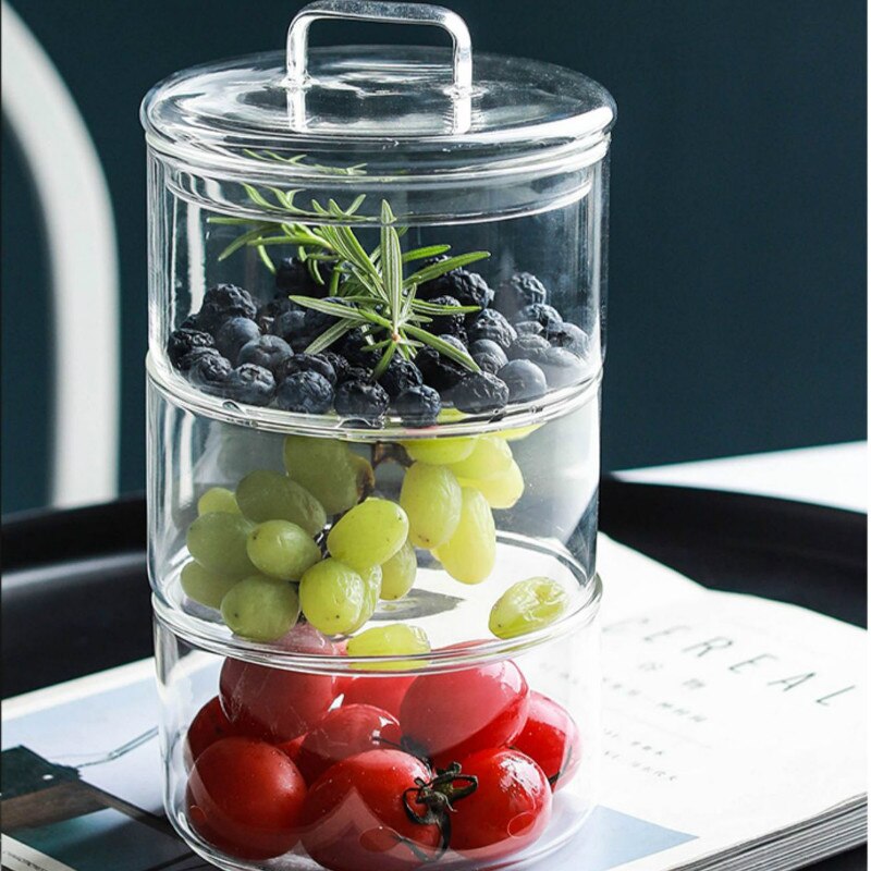 Heat Resistant Glass Bowl Stackable Round Fruit Salad Bowls Clear Kitchen Food Storage Container Cake Plate Set Dessert Tray