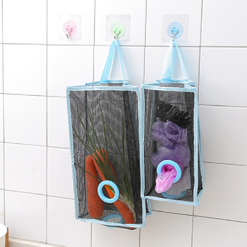 hanging breathable plastic grid garbage bag socks sundries storage organizers kitchen bathroom storage bag