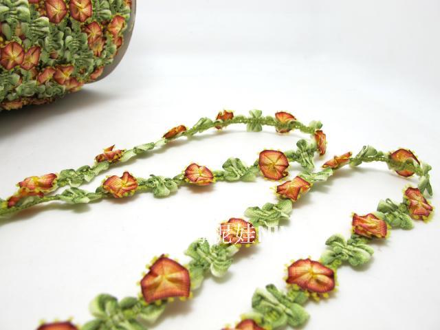Ruban rococo tissé de 2 mètres avec boutons de fleurs roses | ruban floral décoratif | matériel de scrapbooking | vêtements | décor: 10