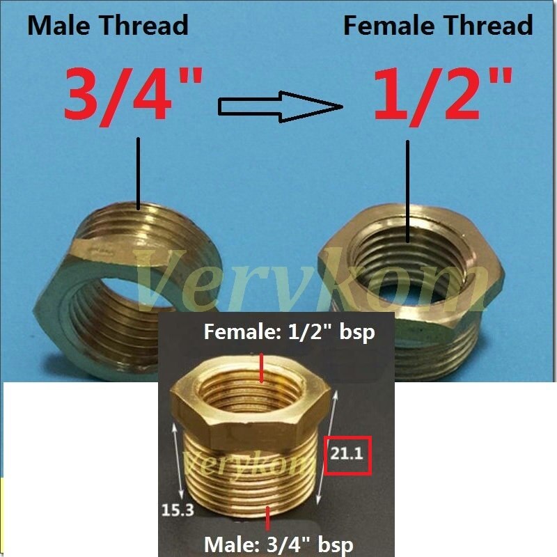 10x Verykom Pneumatische Messing Verloopstuk Fitting 3/4 "1/2" Male Naar 1/8 "3/8" 1/4 "Vrouwelijke Verminderen adapter Lucht Water Gas DN10/15/20/25: DN20-DN15 SIZE C