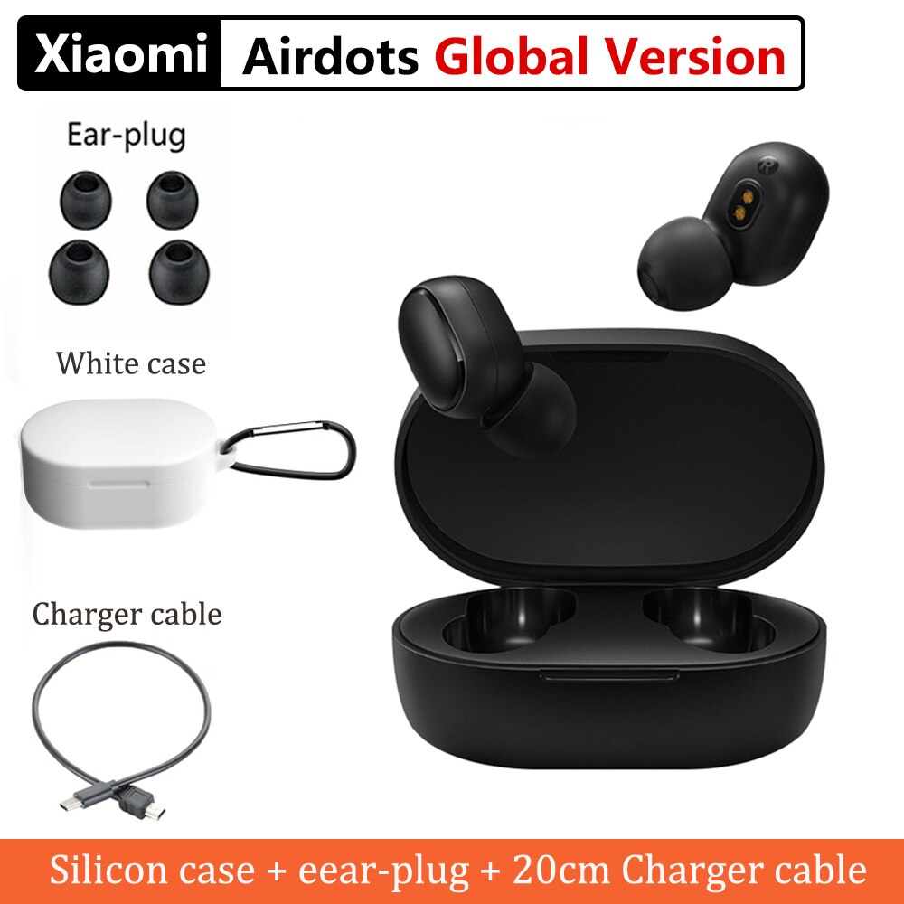 Alkuperäiset xiaomi redmi airdots tws bluetooth 5.0 langattomat bluetooth kuulokkeet stereo basso nappikuulokkeet: Valkoinen kotelokaapeli