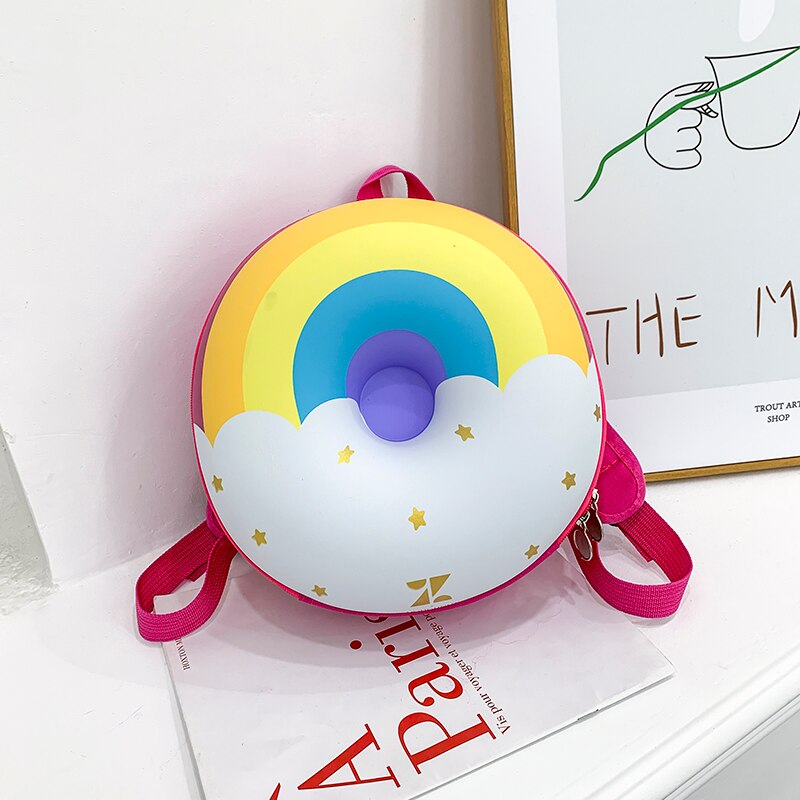 Lovely Baby Cartoon Donuts Backpack Boys Girls Waterproof Round Nursery School Bag Zipper Backpack: WHITE