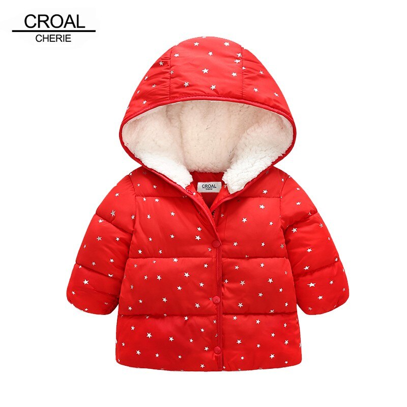 Croal cherie 80-120cm quente velo chapéu do bebê jaqueta de inverno e casaco para meninos veludo algodão acolchoado com capuz crianças meninas jaqueta: Vermelho / 4 T
