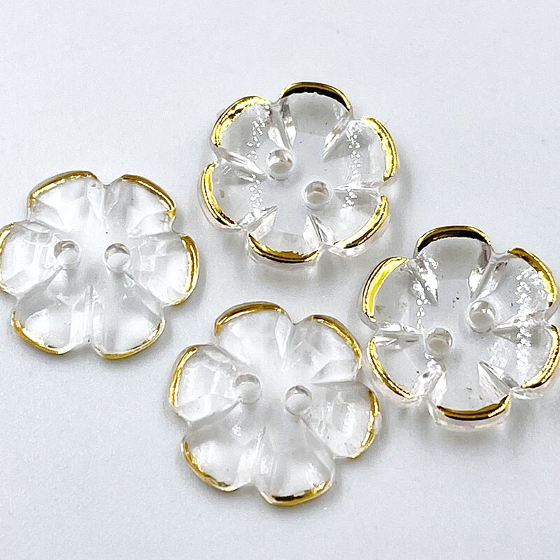 Botones acrílicos de flores rosas transparentes doradas para decoración, accesorios de costura artesanal hechos a mano, 50/100 piezas, PT359