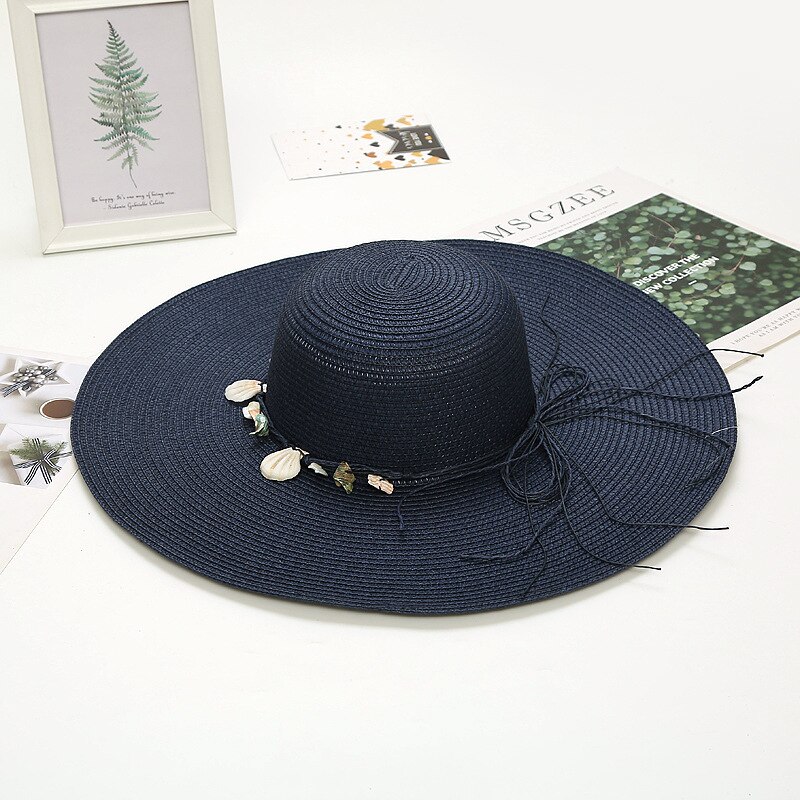 Sombrero de Paja de verano con lazo de concha marina, sombreros de boda Bohemia para mujer, accesorios de , sombreros ZH082
