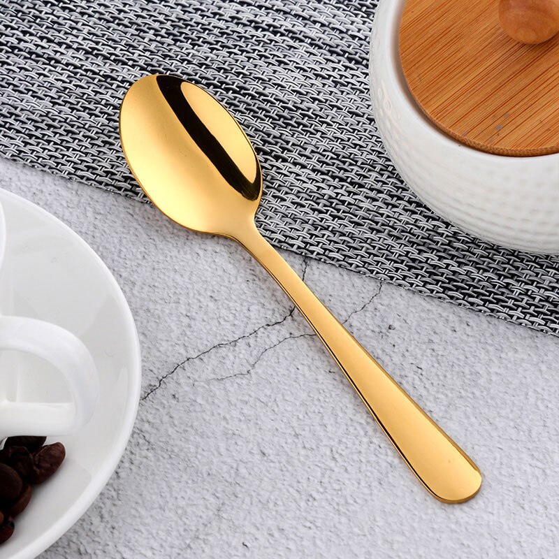 5 Pcs/Set Coffee Spoon Gold Spoon Gold Dinnerware Set Stainless Steel Coffee Spoon Dessert Tableware Kitchen Dinnerware Set: Gold-5pcs