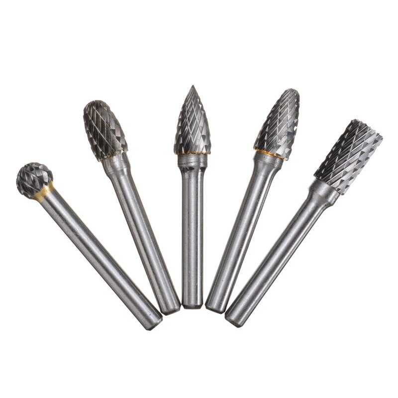 5 pièces 6mm tige carbure de tungstène fichiers rotatifs meulage fraise jeu de forets pour enlèvement rapide des métaux outil pneumatique électrique