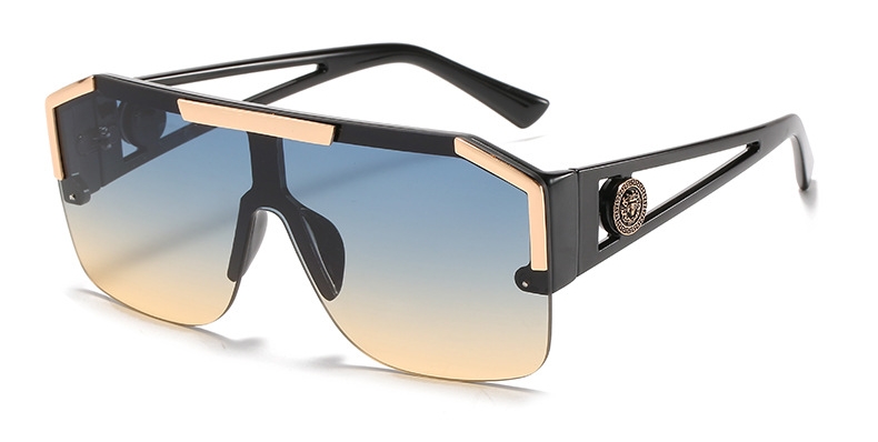 One piece fyrkantiga solglasögon kvinnor lyxmärke stora bågar platta solglasögon damer överdimensionerade glasögon oculos de sol: Silver-