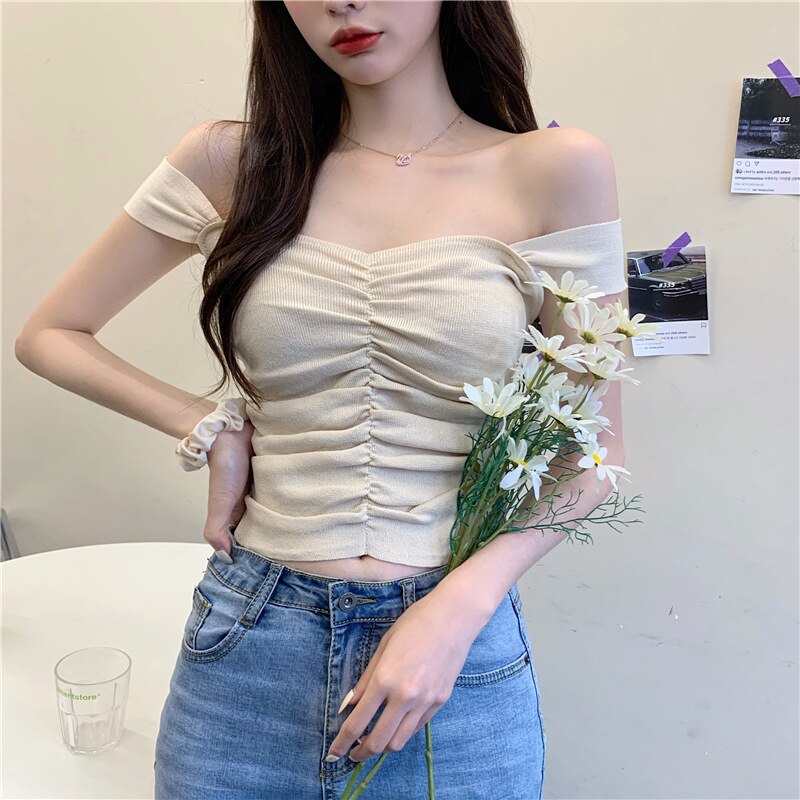 Magliette E Camicette per le Ragazze Vestiti di Estate Top Sottile Pieghettato Canotta Senza Maniche Camicia di Lavoro A Maglia di Cotone di Un Solido di formato: Beige
