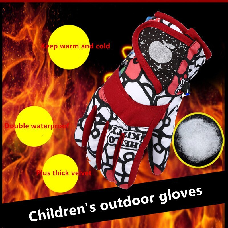 Children Kids Winter Warm Solid Color Gloves Boy Girls Ski Long-sleeved Mitten Windproof Skiing Snowboard Gloves Riding Gloves