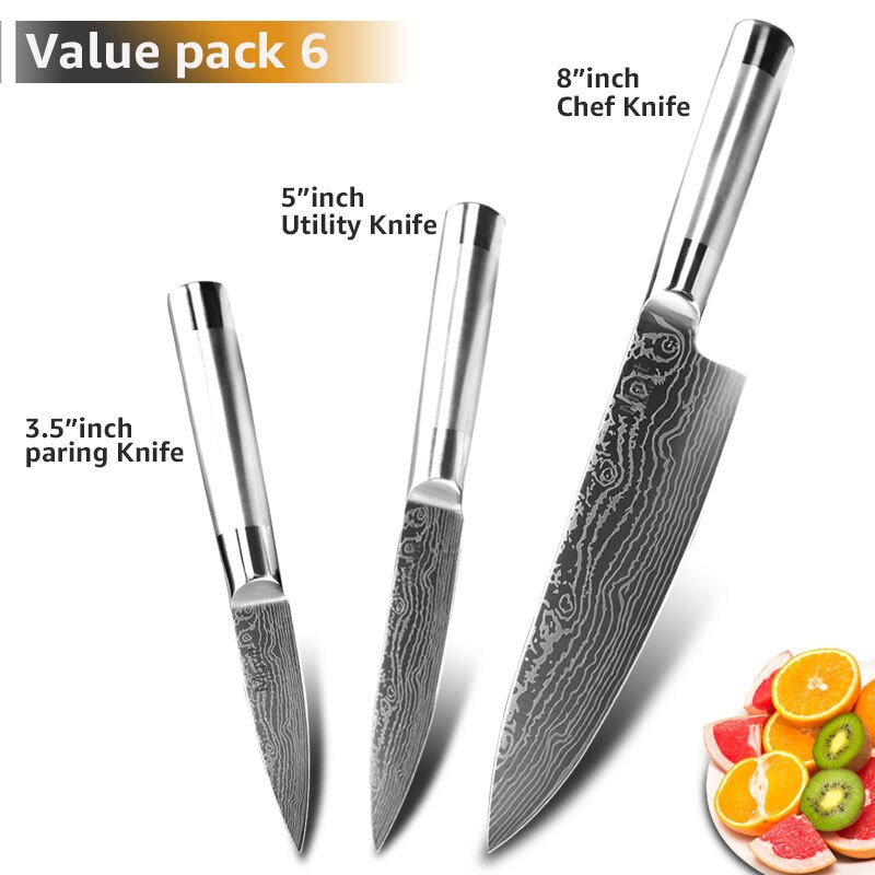Knife Set Chef Santoku Japanese Knife 7CR17 440C High Carbon Stainless Steel Utility Bread Slicing Knives: Value Pack 6