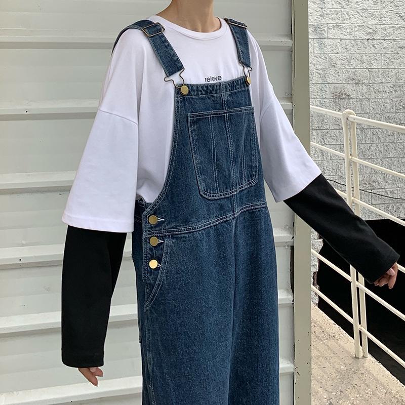 Jumpsuits kvinner retro solid denim løs jumpsuit harajuku søt jente bf vintage streetwear japansk chic trendy tenåringer fritid