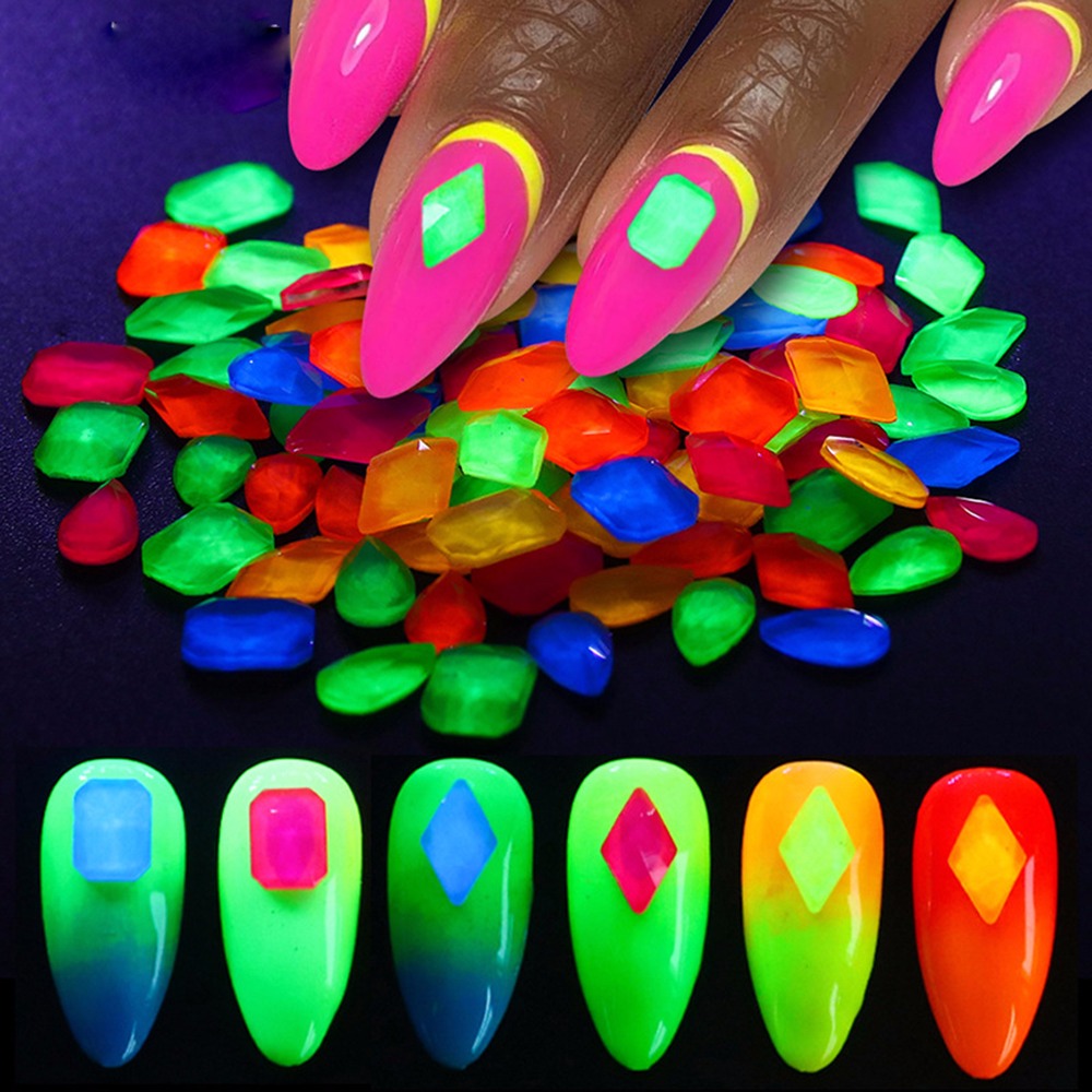 Crystal Gem 3D Lichtgevende Stenen Nail Art Decoraties Diy Glas Plaksteen Fluorescentie Nail Rhinestones Gemengde Size Glow In The Dark