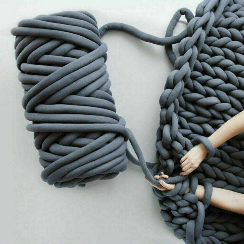 DIY ręcznie tkane koce nici rdzeniowo-spun tkaniny paski gruby koc z wełny materiał można prać w pralce bez kłaczków: Dark Grey-250g