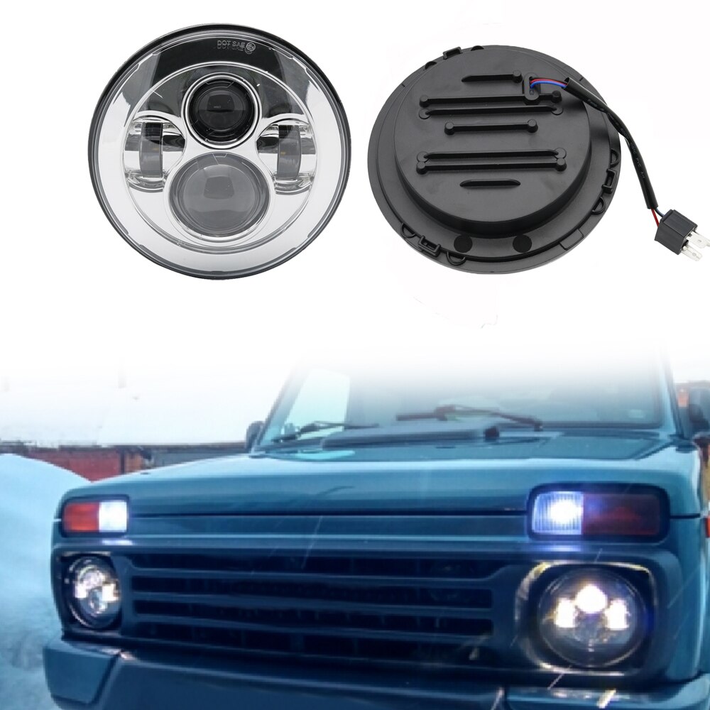 Pour Lada 4x4 urban Niva 7 "LED H4 phare phare avant en métal phares avant garniture de cadre pour LADA NIVA