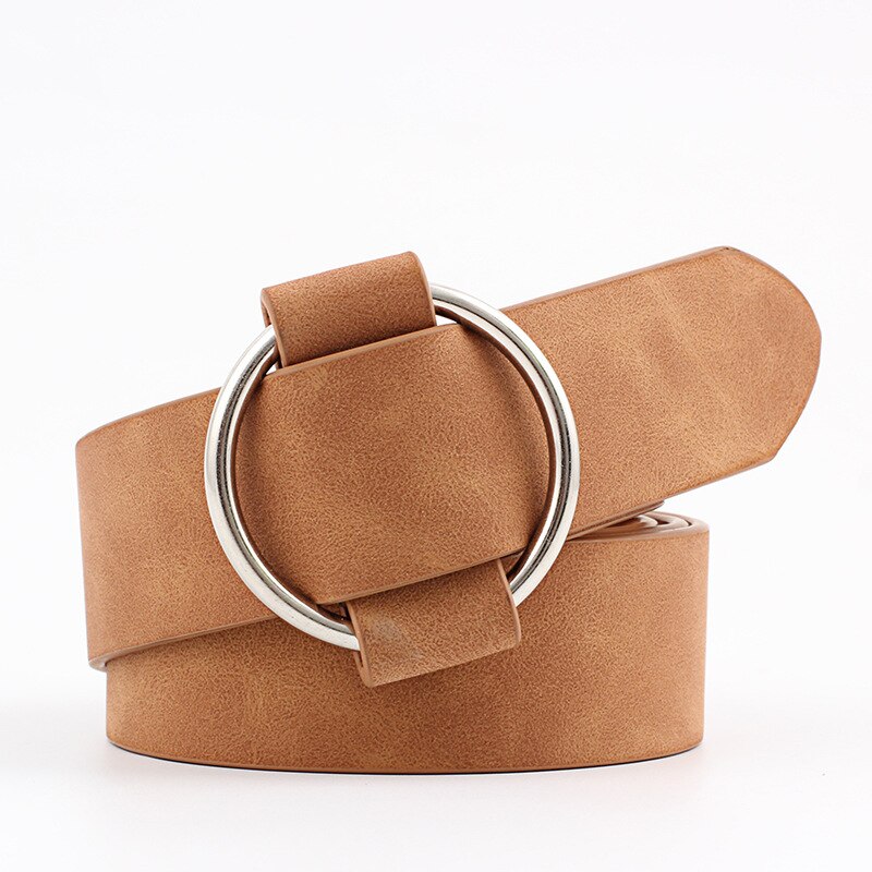 Ceinture en cuir pour femme, boucle ronde en métal, pour loisirs, robe, jeans, sauvage, sans ardillon, ceinture ajustable pour dames