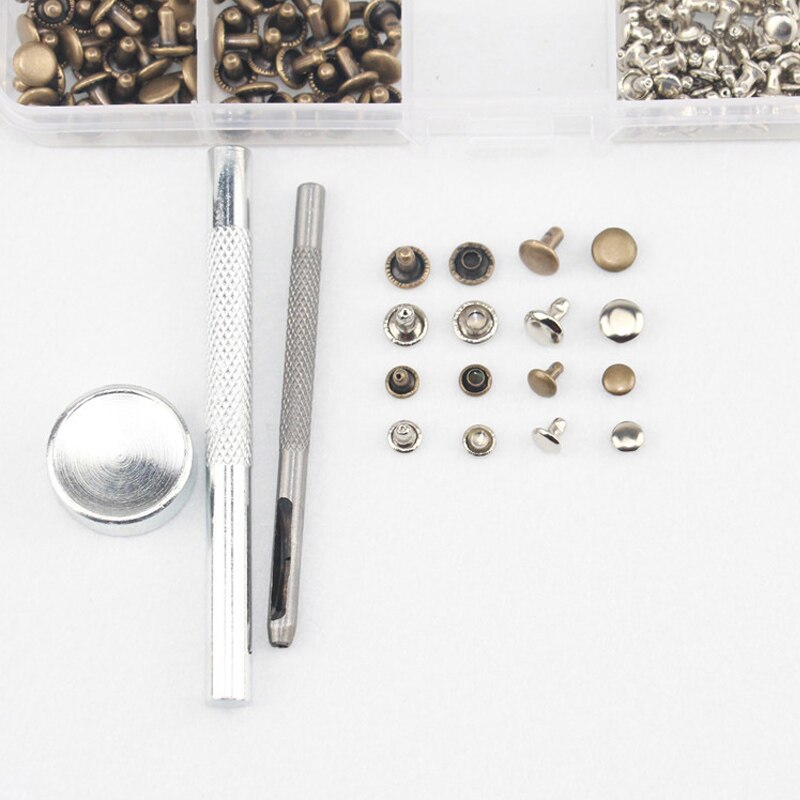 Metal Double Sided DIY Crafts Belts Fixing Tool Kit 120 Set Silver Bronze Rivets Rivets Tubular Leather Repairing