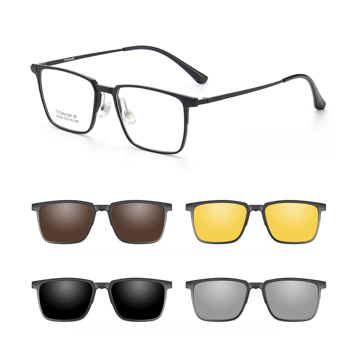 YIMARUILI gafas con Clip magnéticas polarizadas ultraligeras para hombres y mujeres TR90 monturas de gafas graduadas ópticas de titanio puro: Negro