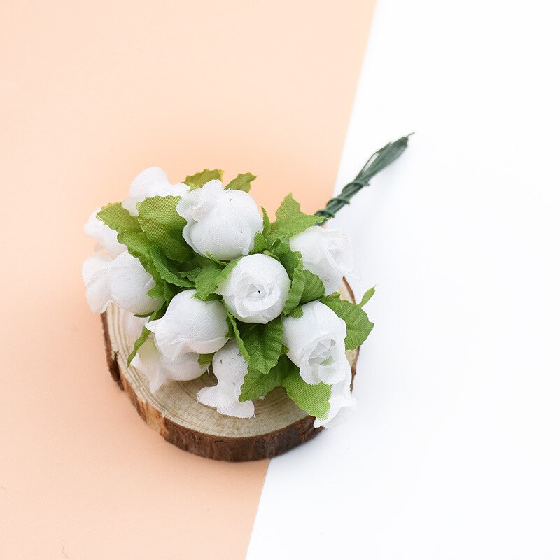 12 uds/paquete de seda artificial mini capullo de rosa cabeza de flor DIY ramo de flores caja de scrapbooking boda decoración de en casa