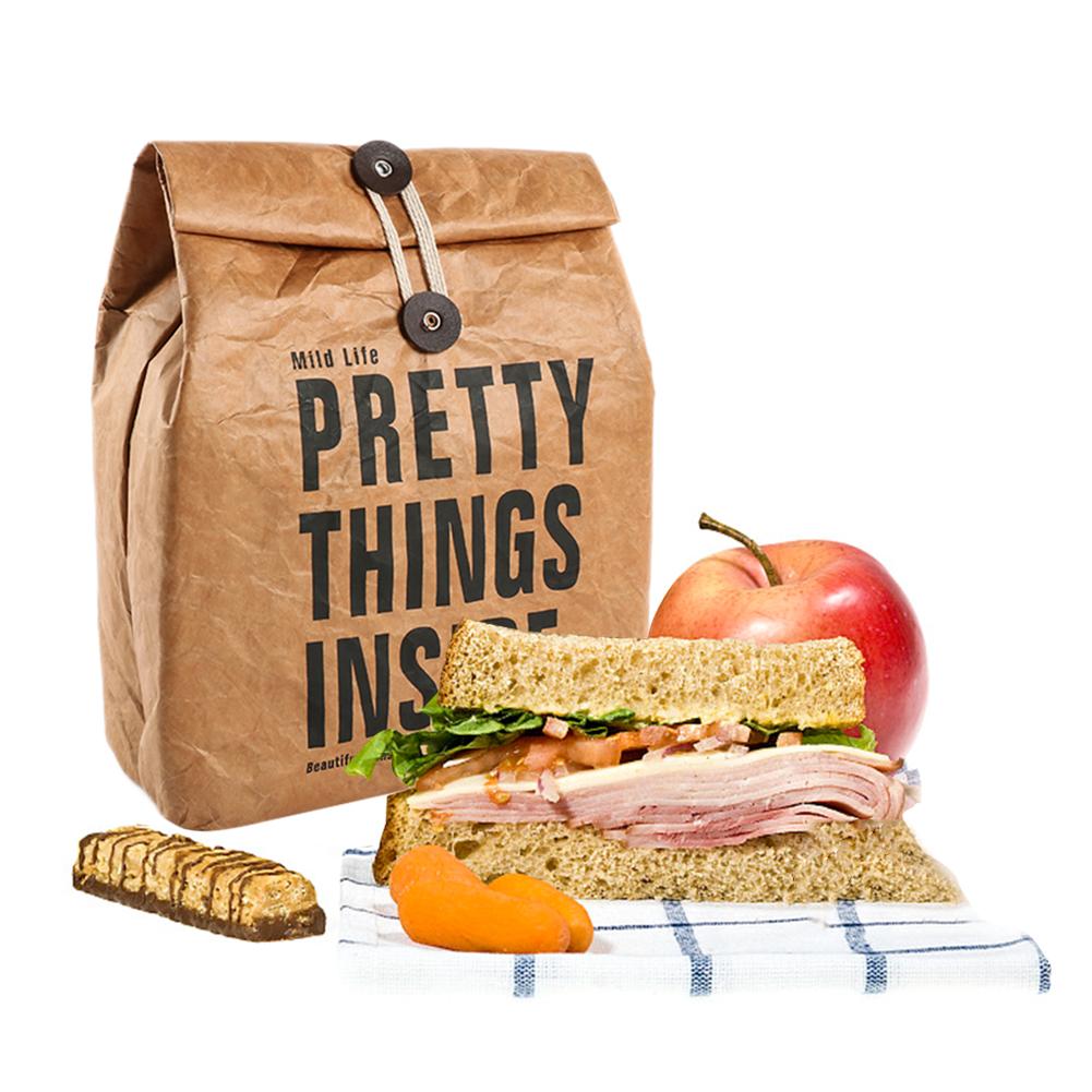 Brown Paper Lunch Bag Reusable Box Sack Durable Insulated Thermal Paper Bag Snack Cooler Picnic Container