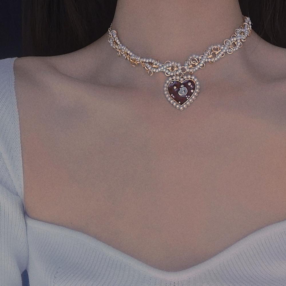 Huanzhi vintage udsøgt perle rhinestones choker sommerfugl titanium stål halskæde til kvinder piger fest smykker: 4