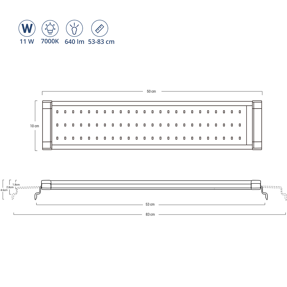 Nicrew 53-83cm Aquarium LED Lighting Fish Tank Light Lamp with Extendable Brackets 60 White and 12 Blue LEDs Fits for Aquarium