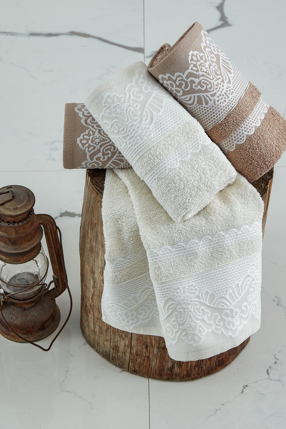 Turkisk handduk lyxig spets badhandduk strandhandduk ansiktshandduk set 4 st 50 x 85 cm broderade 100%  bomull turkiska handdukar set: Beige-mocka