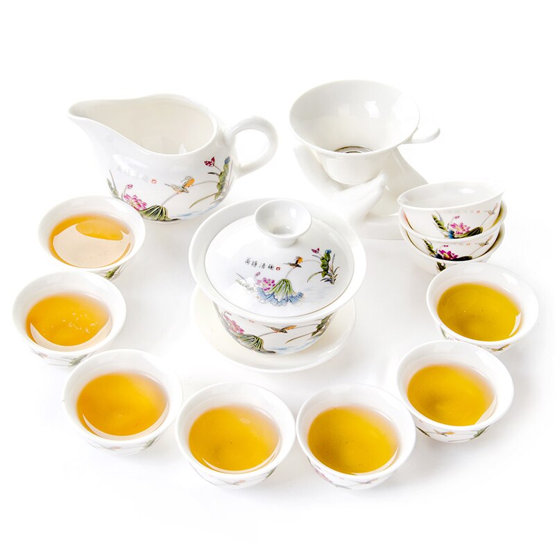 13pcs Tea Set Chinese Ceramic 1 Gaiwan 1 Chahai 1 Tea Strainer 10 Tea Cups Porcelain Kung Fu Afternoon Travel Tea Sets Drinkware: CJ069