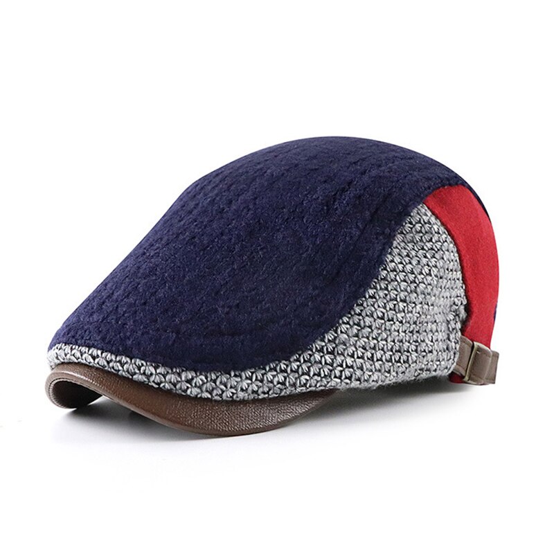 Casquette plate à chevrons en bec de canard pour hommes, béret en Patchwork, chapeau tricoté en laine, Gatsby, casquette en lierre d&#39;âge moyen, journal de Golf Cabbie, automne et hiver: Navy