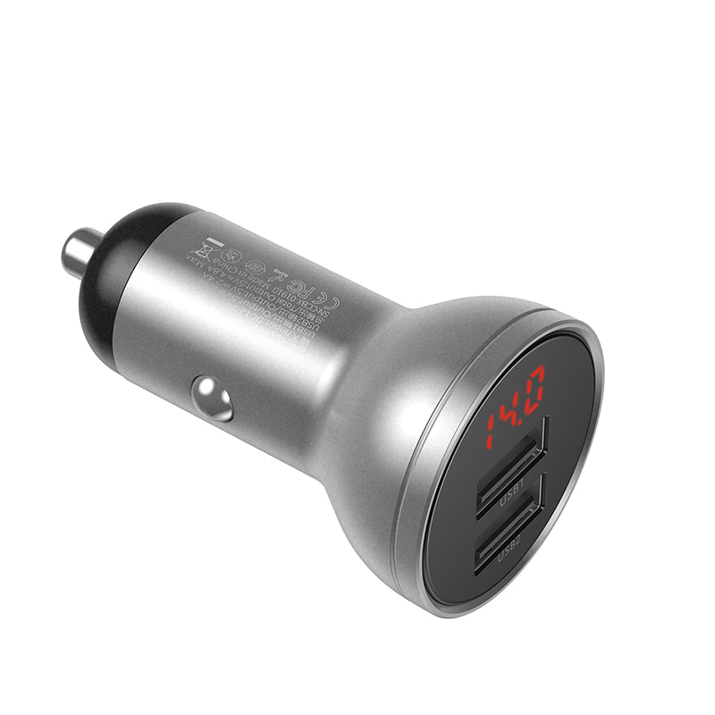 Baseus Legering Autolader Dual Usb Fast Charger 4.8A 24W Quick Charge Voor Xiaomi Samsung Telefoon Autolader: Sliver