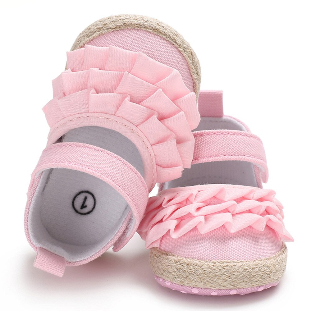 Goocheer Newborn Infant Baby Girl Summer Kids Shoes Soft Sole Crib Prewalker Toddler Anti-Slip Solid Ruffled First Walkers: Pink / 0-6 Months