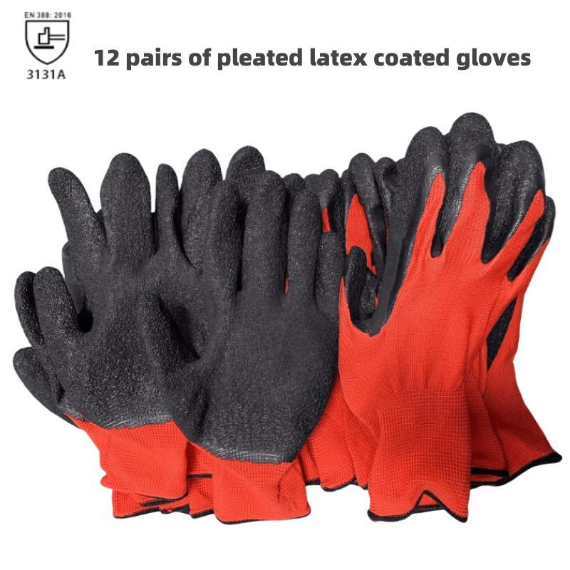 12 pares de guantes de trabajo de seguridad de látex grueso antideslizantes y resistentes al desgaste, guantes recubiertos de palma, guantes de trabajo para maquinaria de jardinería: XL