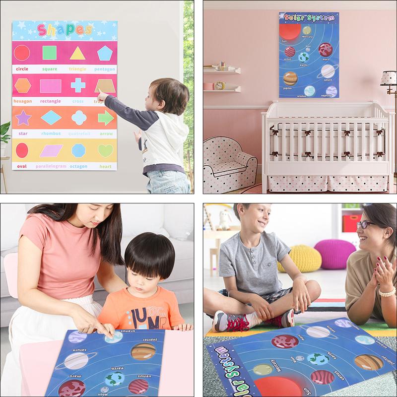 3 Pcs Early Education Poster English Learning Wall Poster Cartoon Wall Map