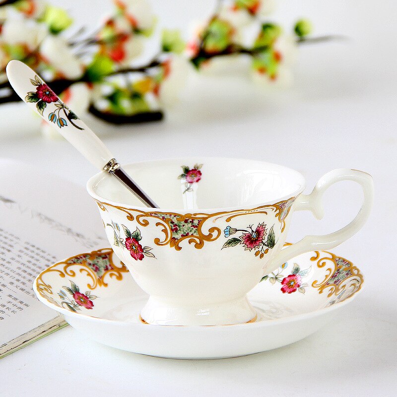 British Flower Pattern Afternoon Tea Cup Set Luxury Bone China Coffee Cup Europe Porcelain Ceramic Mug Cafe Party Drinkware: 8