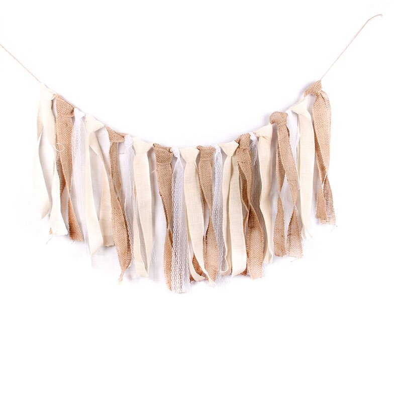 Guirlande de pampilles en dentelle de Jute de 159cm, bannière rustique pour baptême, mariage, anniversaire, fournitures de décoration suspendues