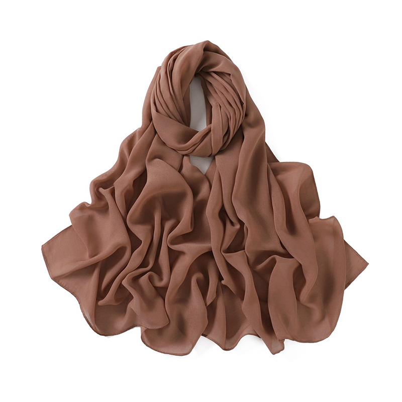 Vrouwen Effen Fluwelen Bubble Chiffon Sjaal Effen Lange Hijab Wrap Print Effen Kleur Sjaals Hoofdband Vrouwen Zachte Hijaabs Reizen Sjaals: Dark gember
