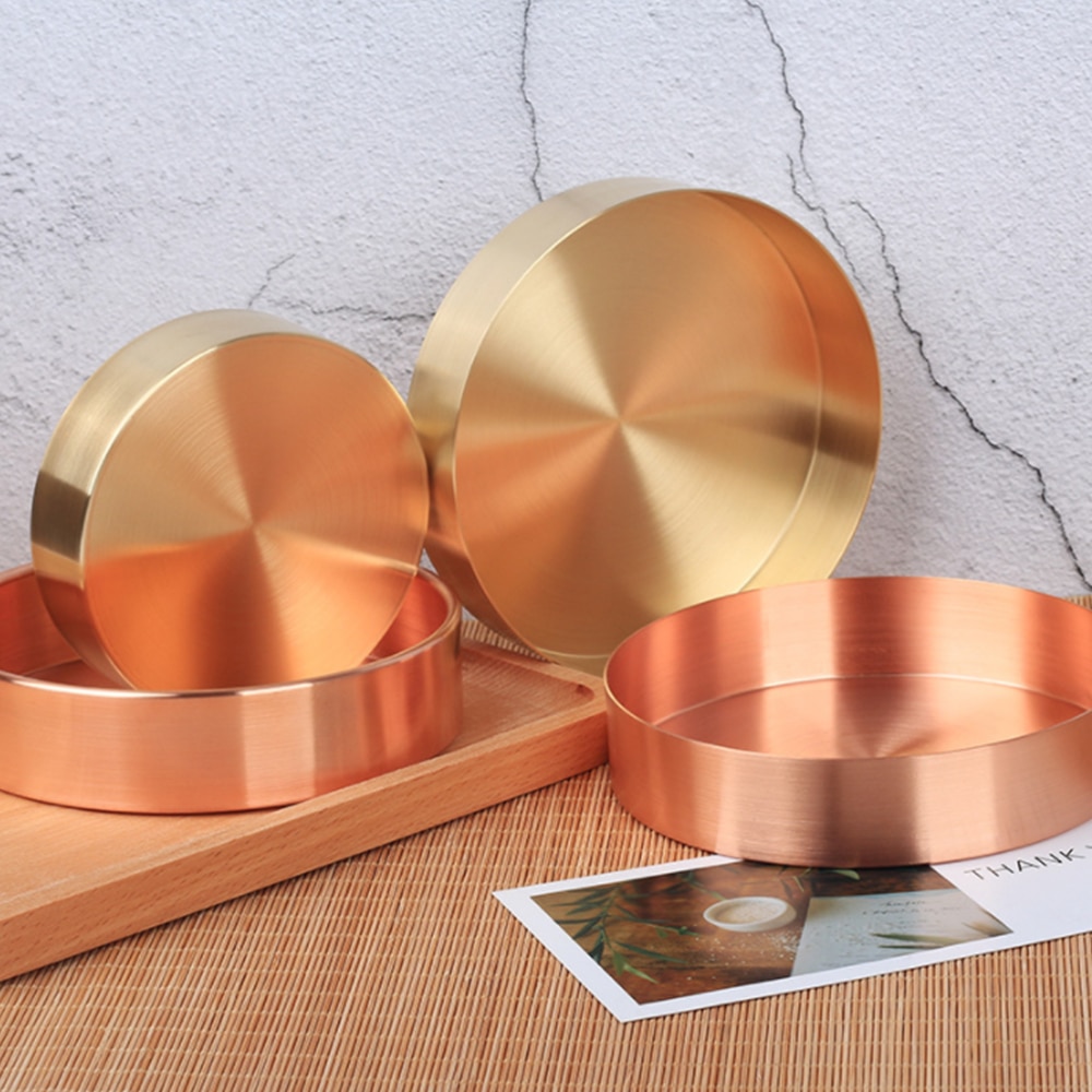 Kupfer Runde Lagerung Tablett Schreibtisch Metall Lagerung Organizer Rose Gold Schmuck Organizer Kleine Objekt Lagerung Gerichte Wohnkultur