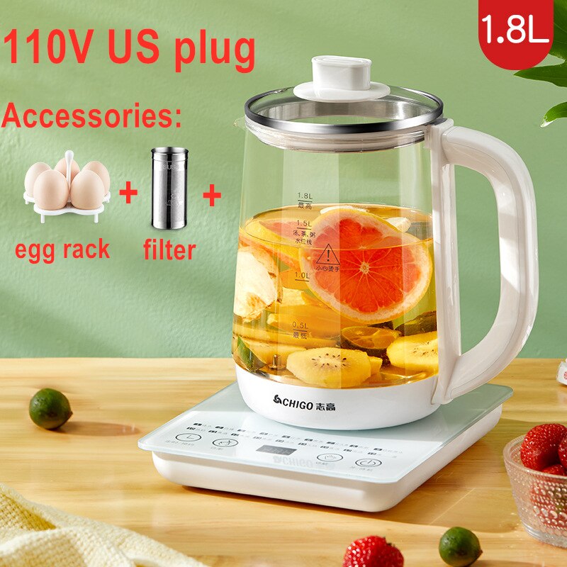 Multifunctional Electric Glass Kettle Healthy Pot Cooker Water Boiling Tea Porridge Machine 220V/ 110V 1.8L EU/ UK/ AU Plug: 110V model 2 / US