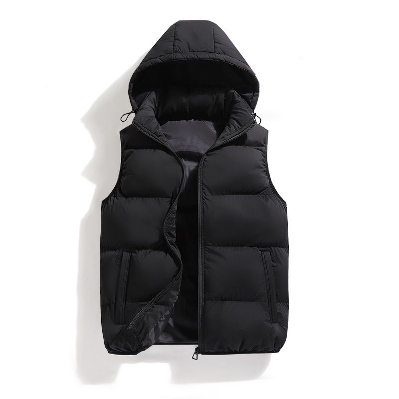 Herfst Winter Mannen Vest Jas Waterdicht Warm Mouwloze Vesten Mannen Jas Mode Hooded Casual Vest Heren Dikker Vest: 4XL / Black