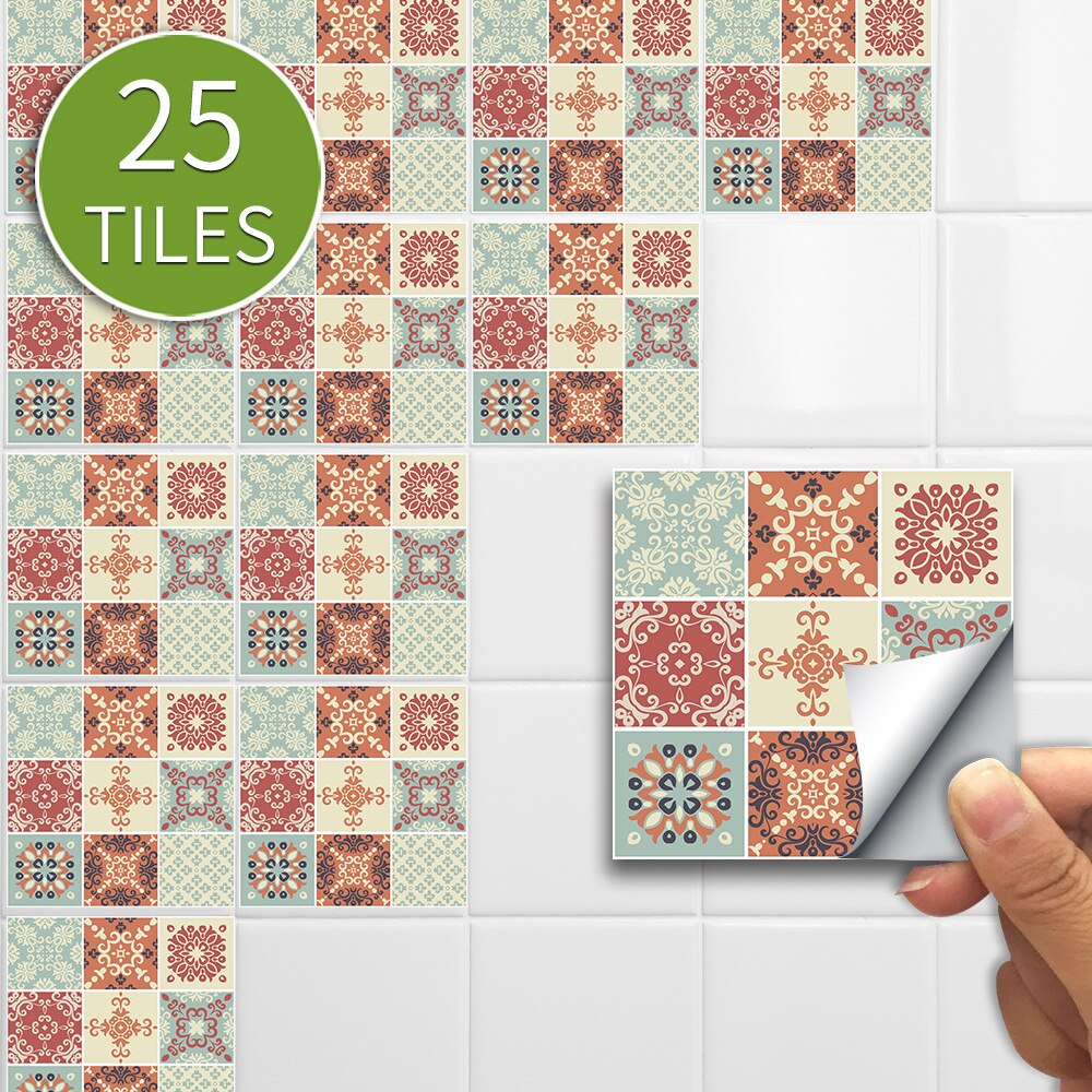 10/15cm x 25 pieces Imitation stained glass Tile stickers PVC waterproof sticker self-adhesive PVC Morocco balcony wallsticker: SJ031 / 10x10cm