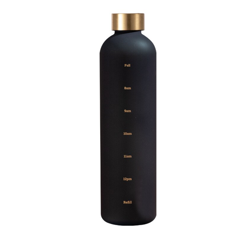 1000ML Water Bottle Plastic Water Cup Large Capacity Space Cup with Time Marker Tea Drinkware Water Bottle Kitchen Tools: black